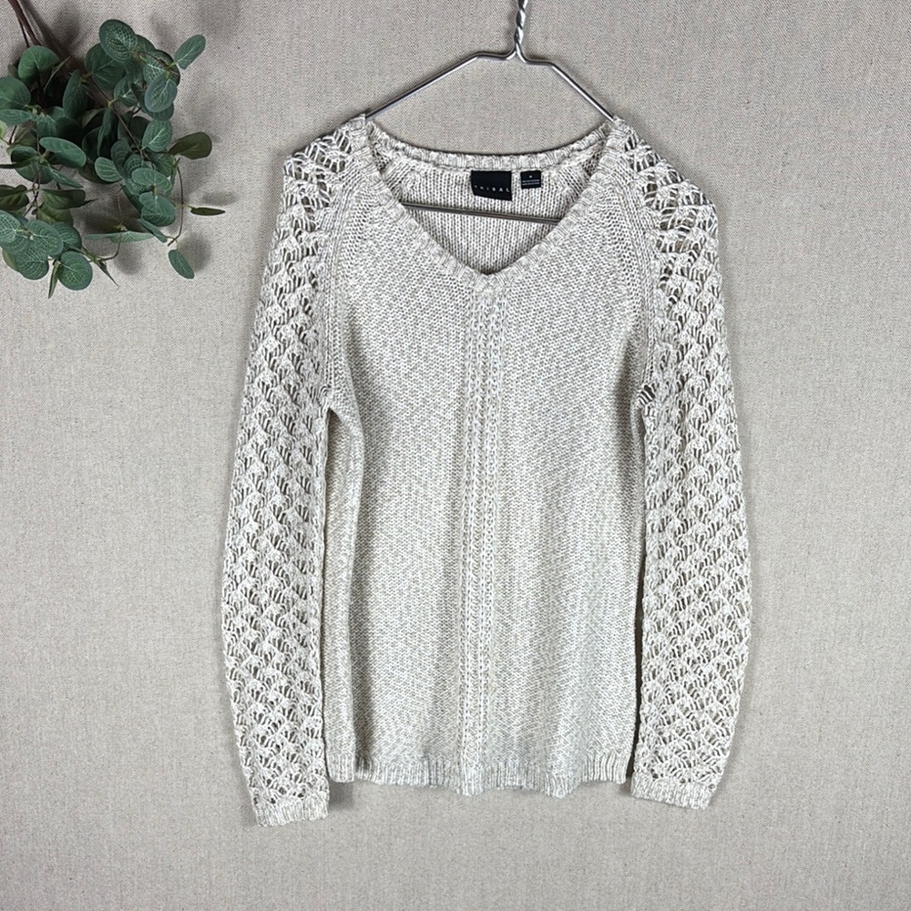Tribal > Cream V Neck Knit Sweater Medium